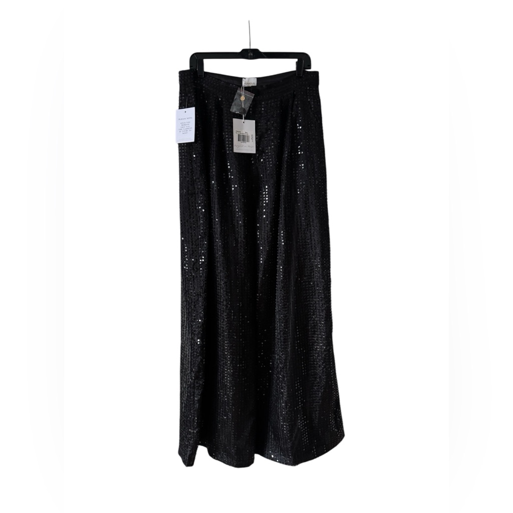 Xl Glamour Black Sequin Maxi Wide Leg Pants For Cocktail Nights